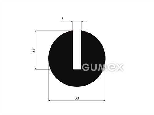 Pryžový profil kruhový, průměr 33mm, drážka 5mm, 58°ShA, NBR, -40°C/+70°C, černý